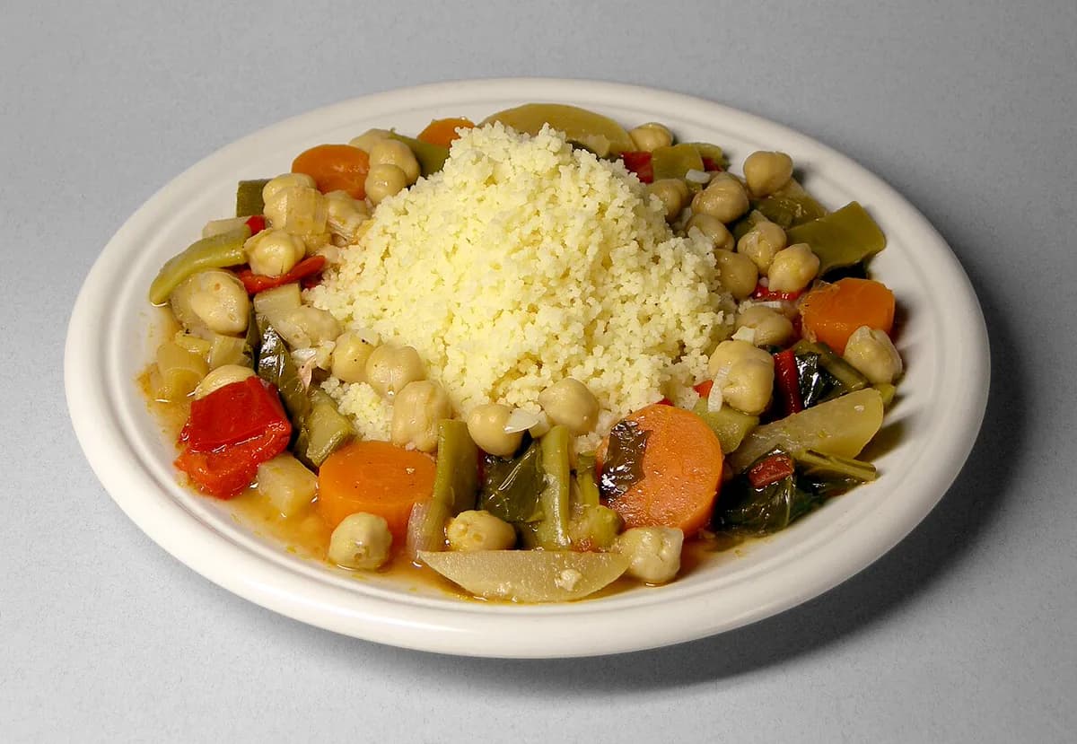 Traditional couscous served with chickpeas and vegetables