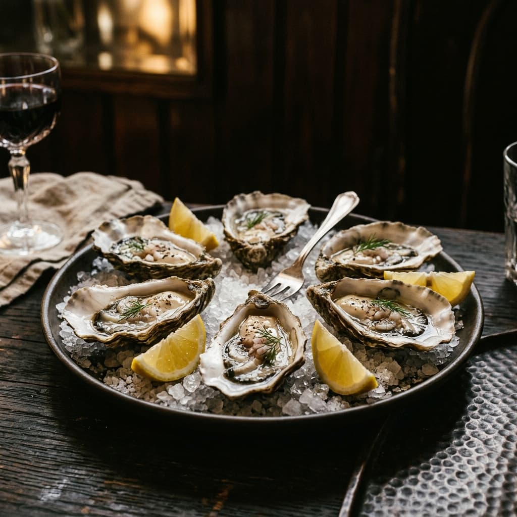 Fresh oysters on a bed of ice