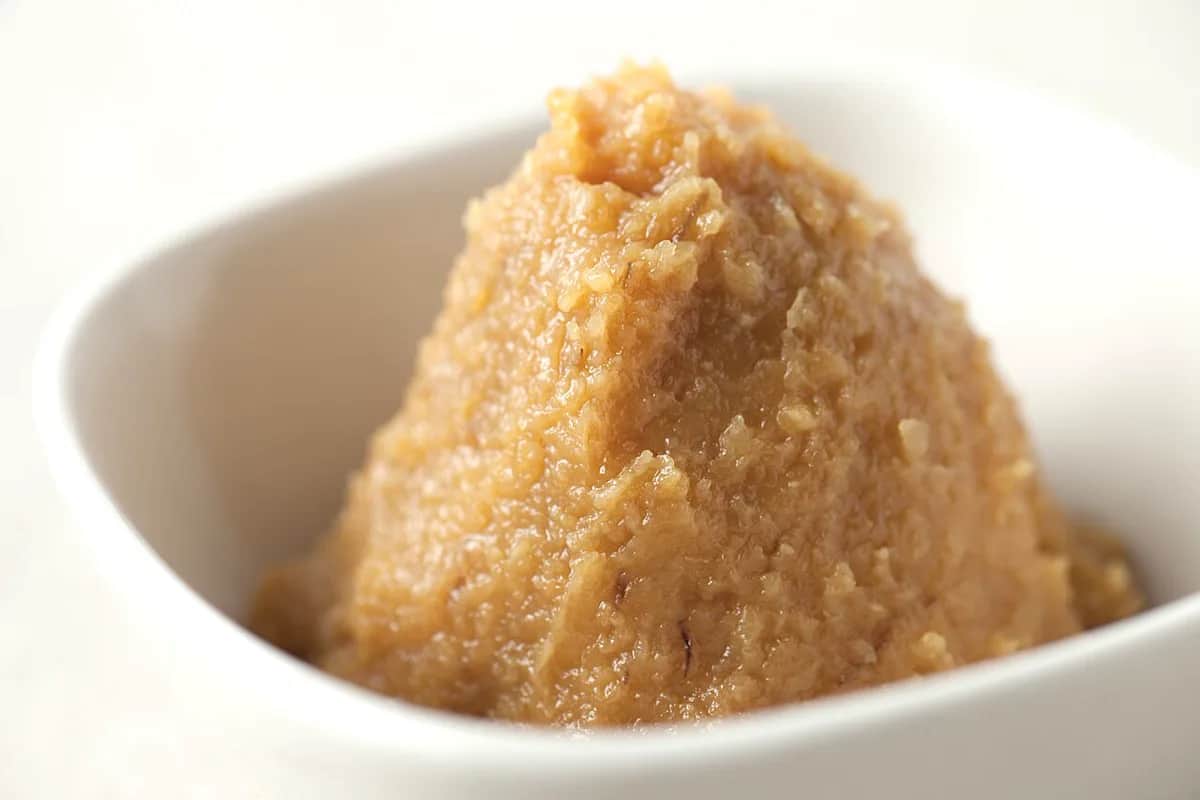Miso paste in a white bowl