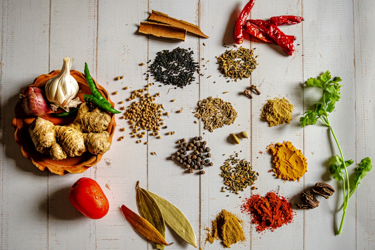 Green cardamom pods with aromatic seeds