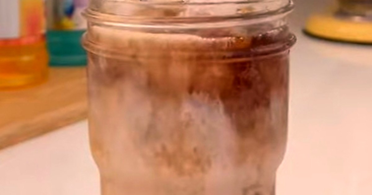Close view of dirty soda prepared for serving on a simple table