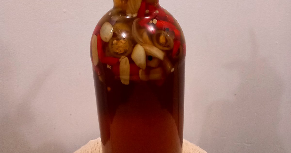 Close view of vinegar prepared for serving on a simple table