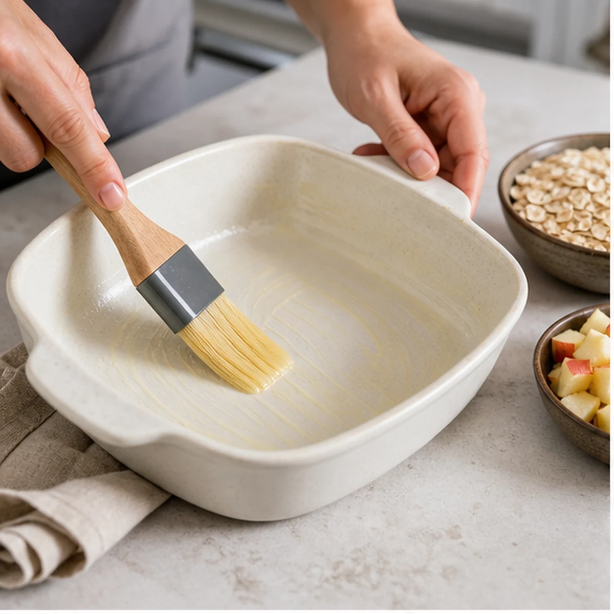 Prepare for Apple Oat Breakfast Bake, showing the ingredients and preparation at this stage