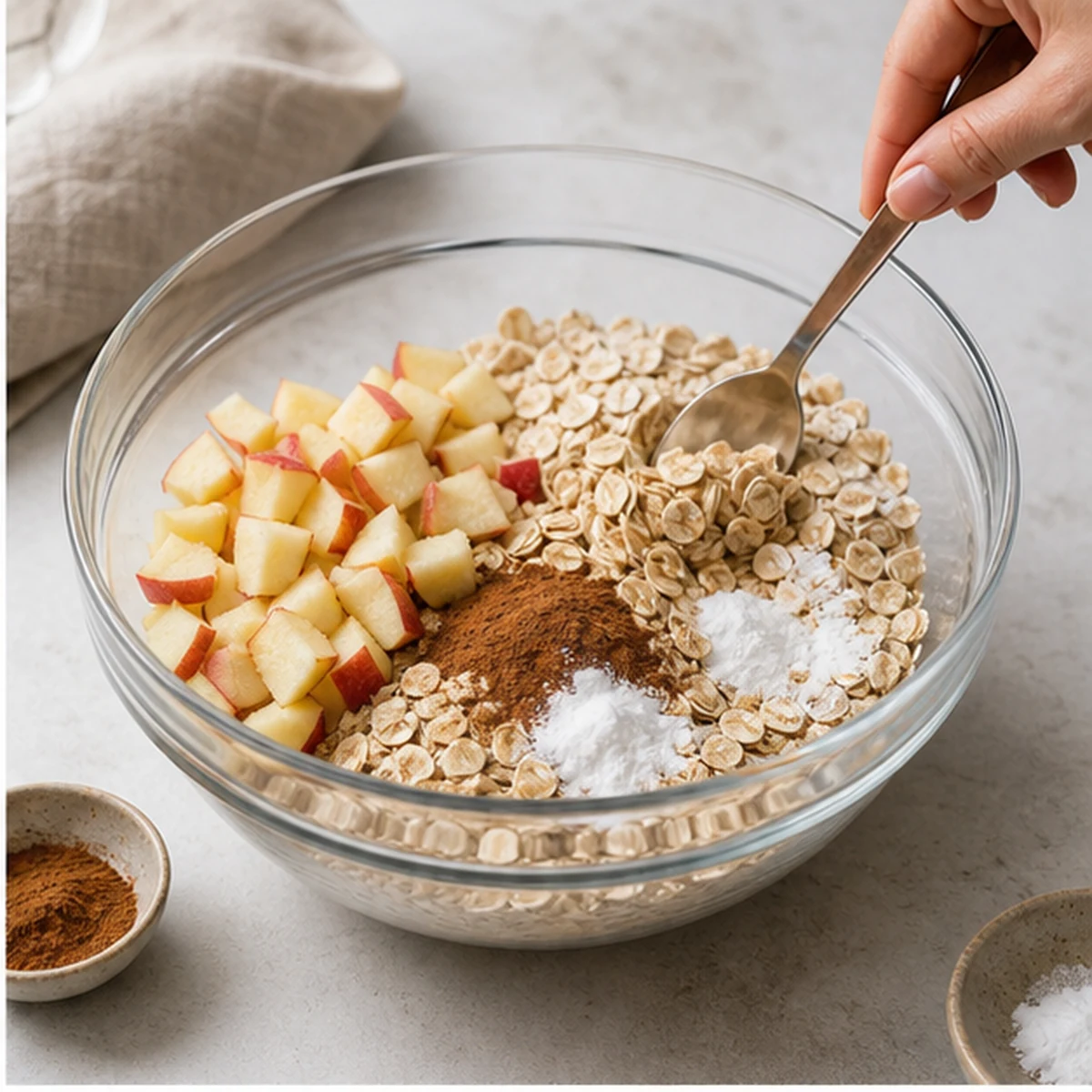 Mix for Apple Oat Breakfast Bake, showing the ingredients and preparation at this stage