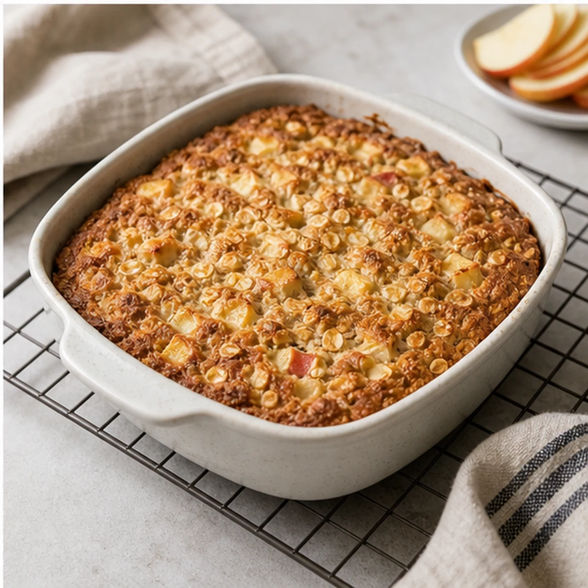Bake for Apple Oat Breakfast Bake, showing the ingredients and preparation at this stage