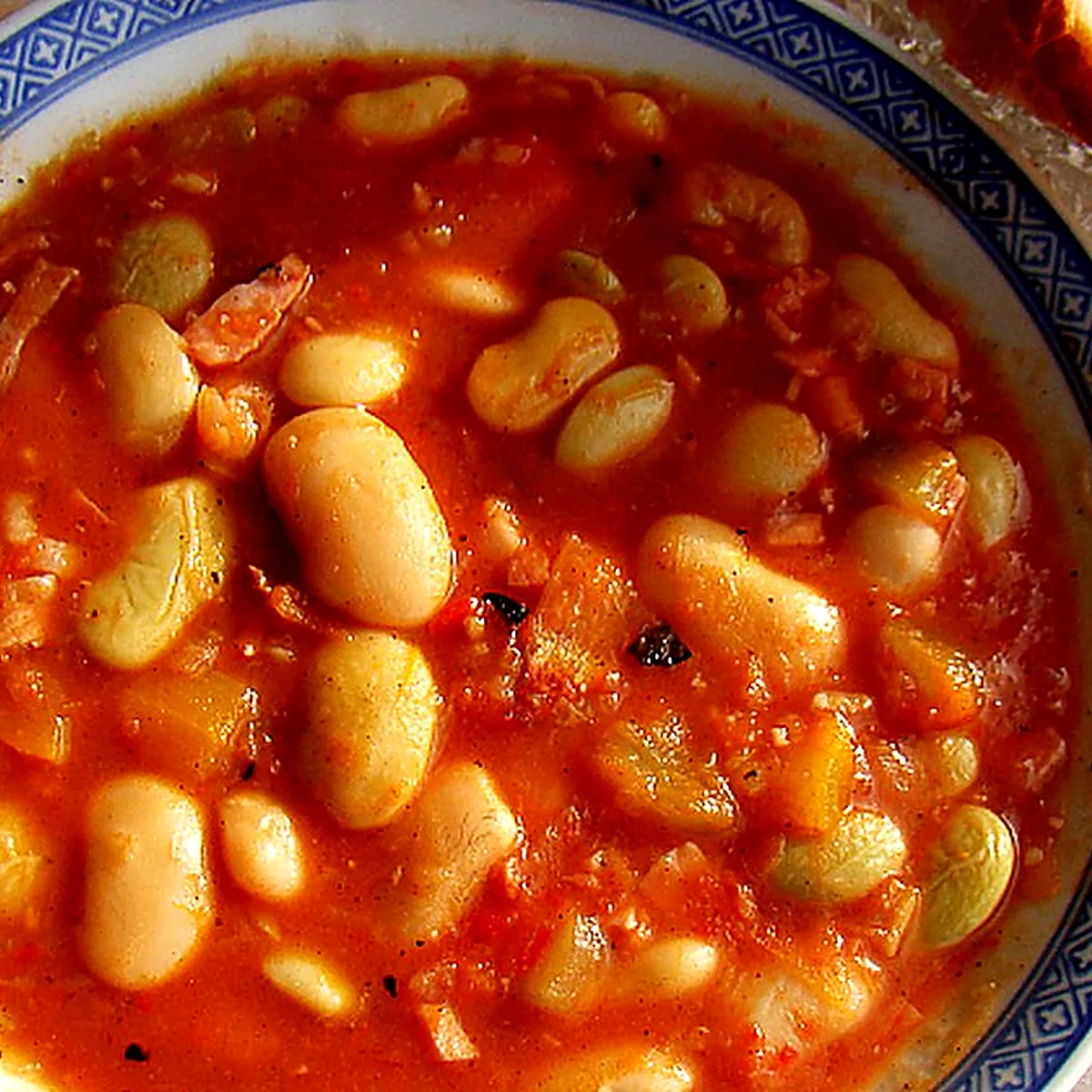 Step 1 for Baked Beans, showing the ingredients and preparation at this stage