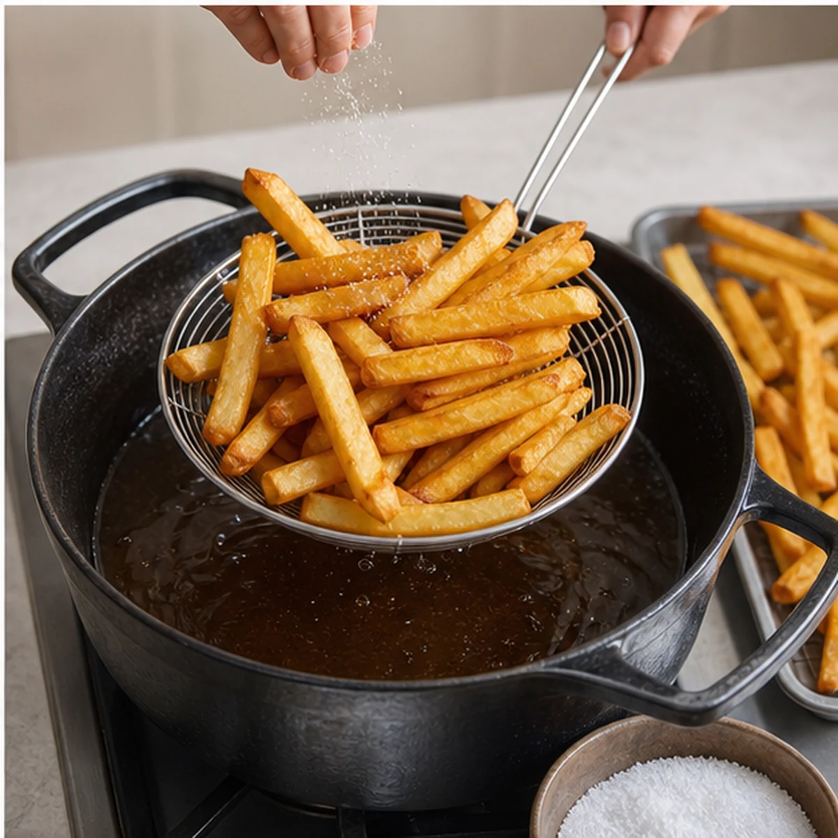 Second fry for Beef-Tallow Fries, showing the ingredients and preparation at this stage