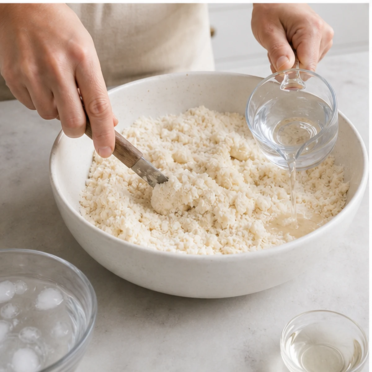 Hydrate for Beef-Tallow Pie Crust, showing the ingredients and preparation at this stage