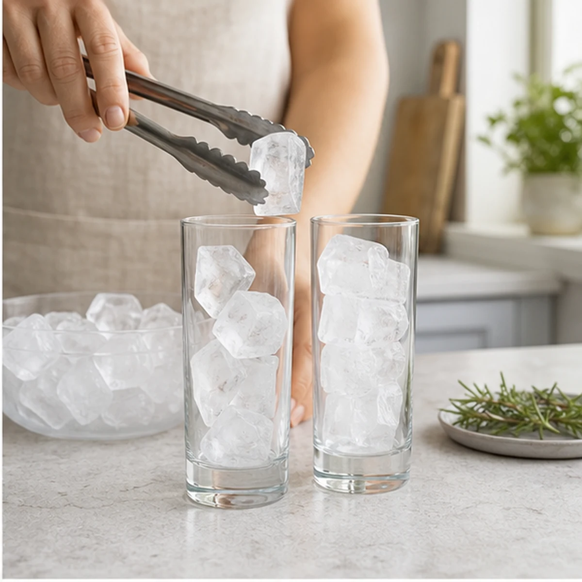 Fill the glasses for Black Currant Rosemary Spritz, showing the ingredients and preparation at this stage