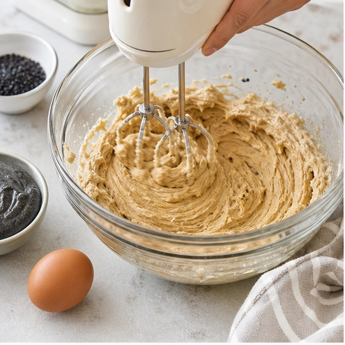 Cream for Black Sesame Cookies, showing the ingredients and preparation at this stage