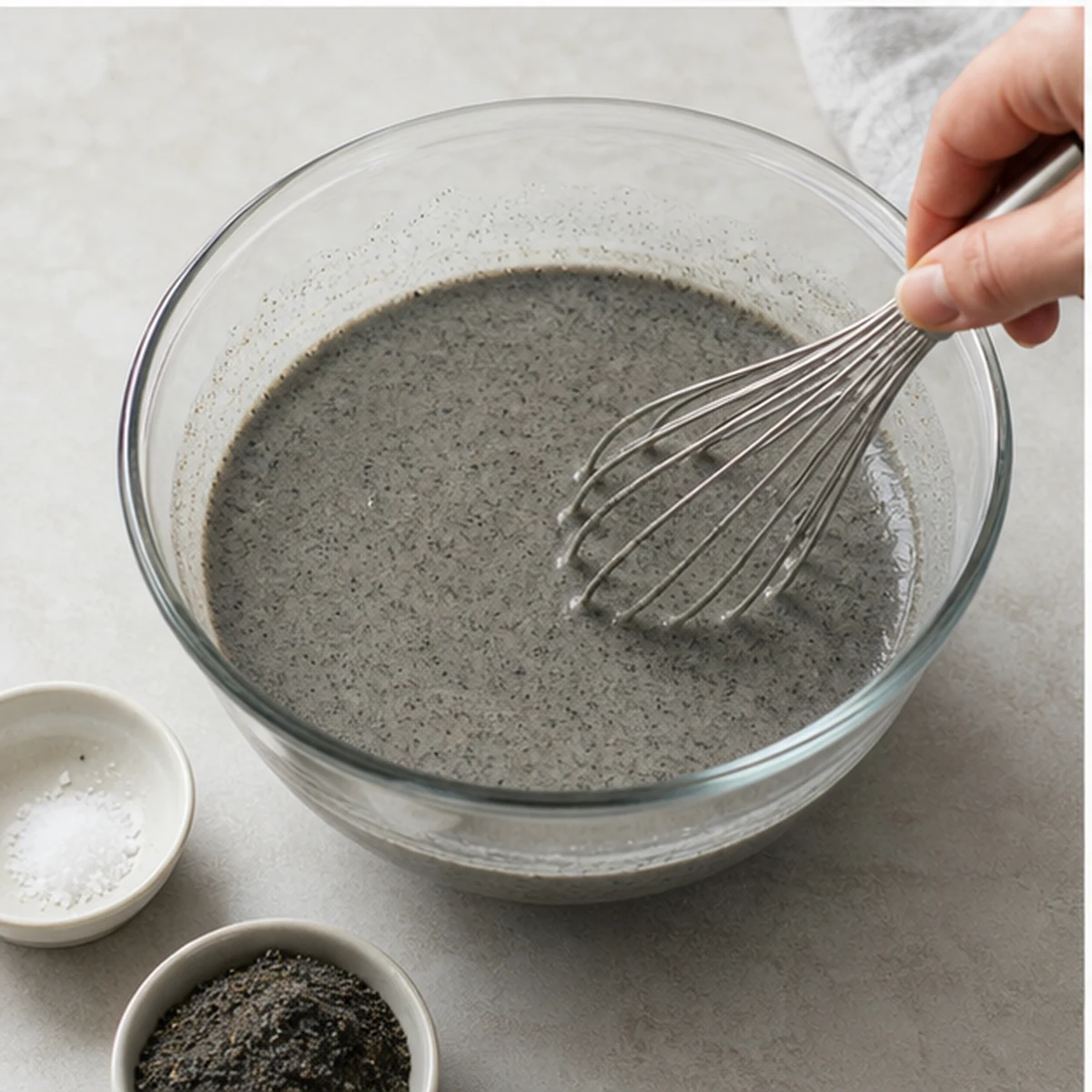 Flavor and chill for Black Sesame Ice Cream, showing the ingredients and preparation at this stage