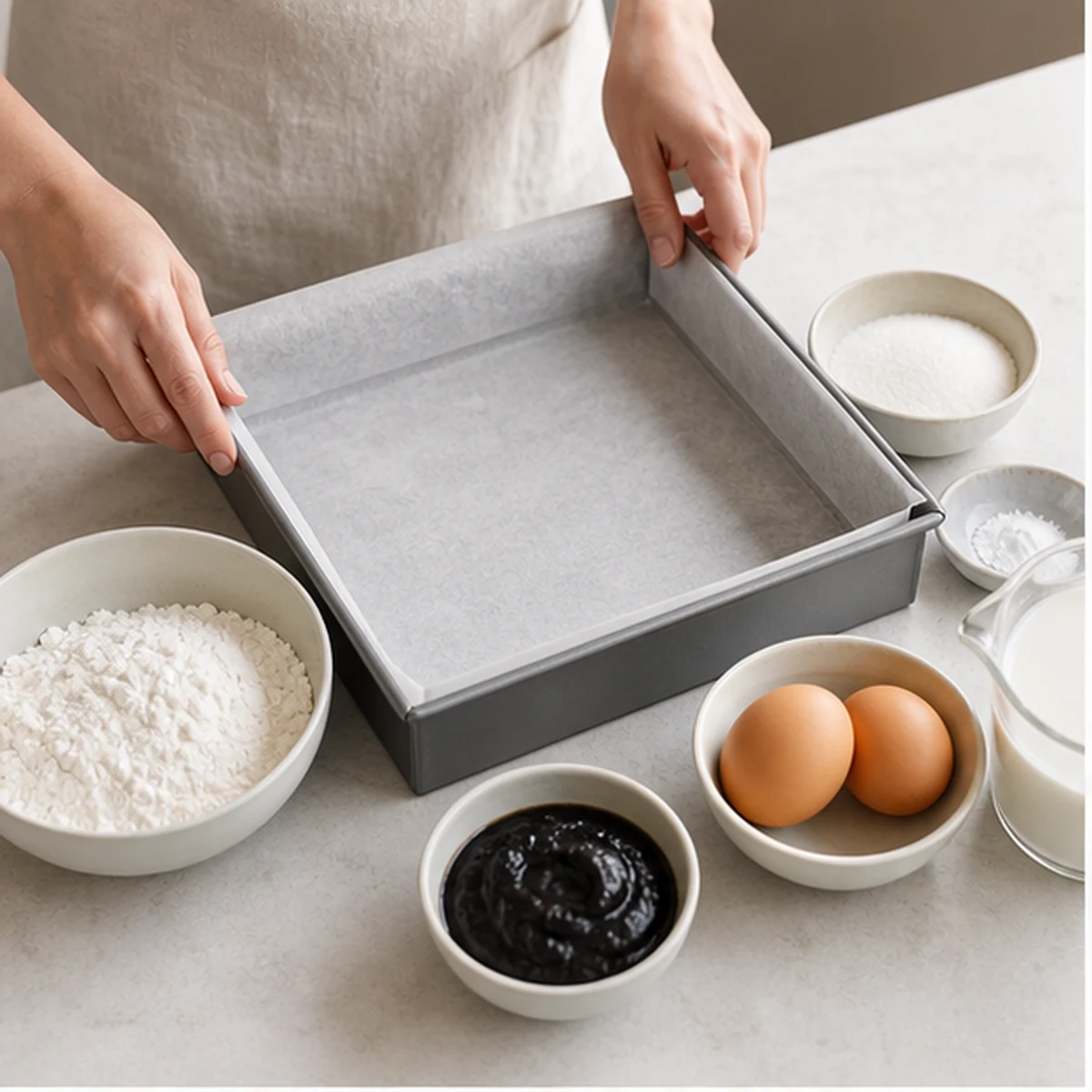 Prepare for Black Sesame Mochi Squares, showing the ingredients and preparation at this stage