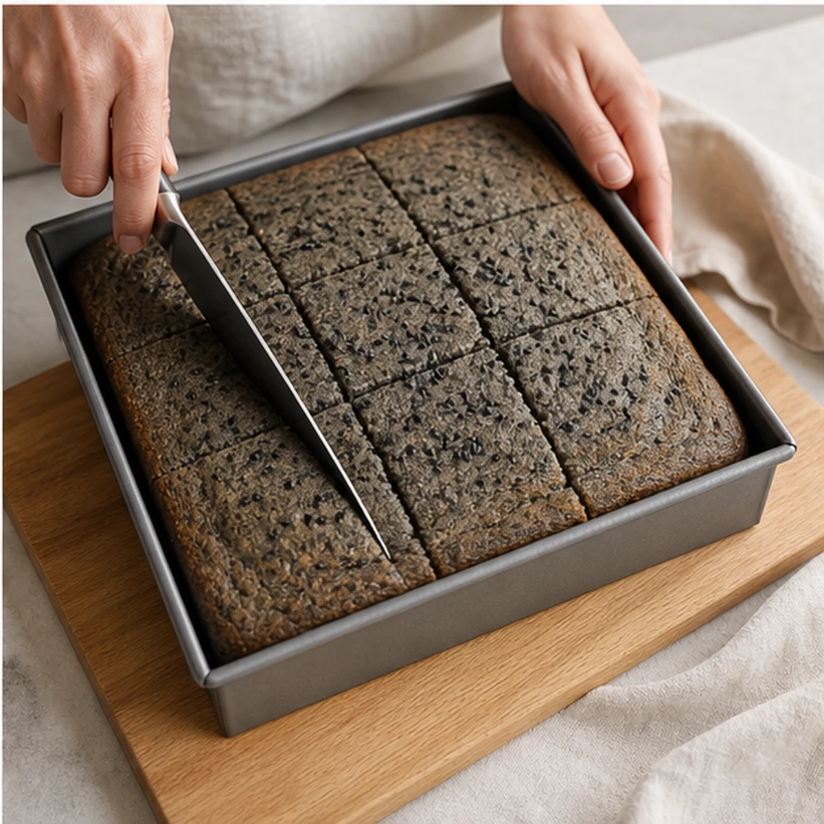 Cool for Black Sesame Mochi Squares, showing the ingredients and preparation at this stage