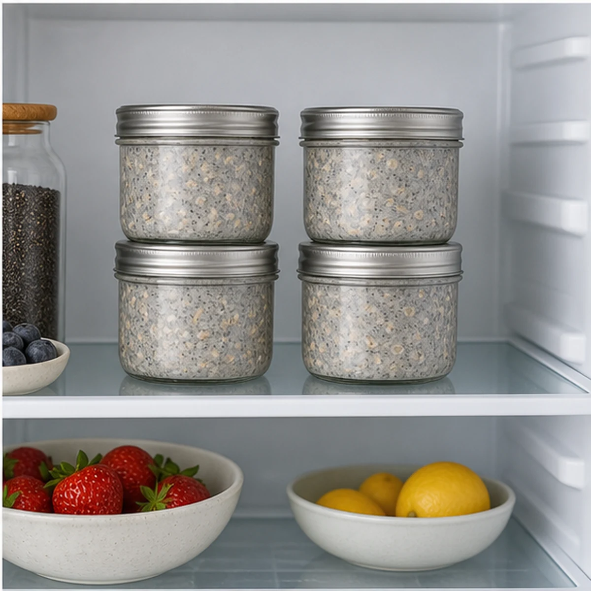 Chill for Black Sesame Overnight Oats, showing the ingredients and preparation at this stage