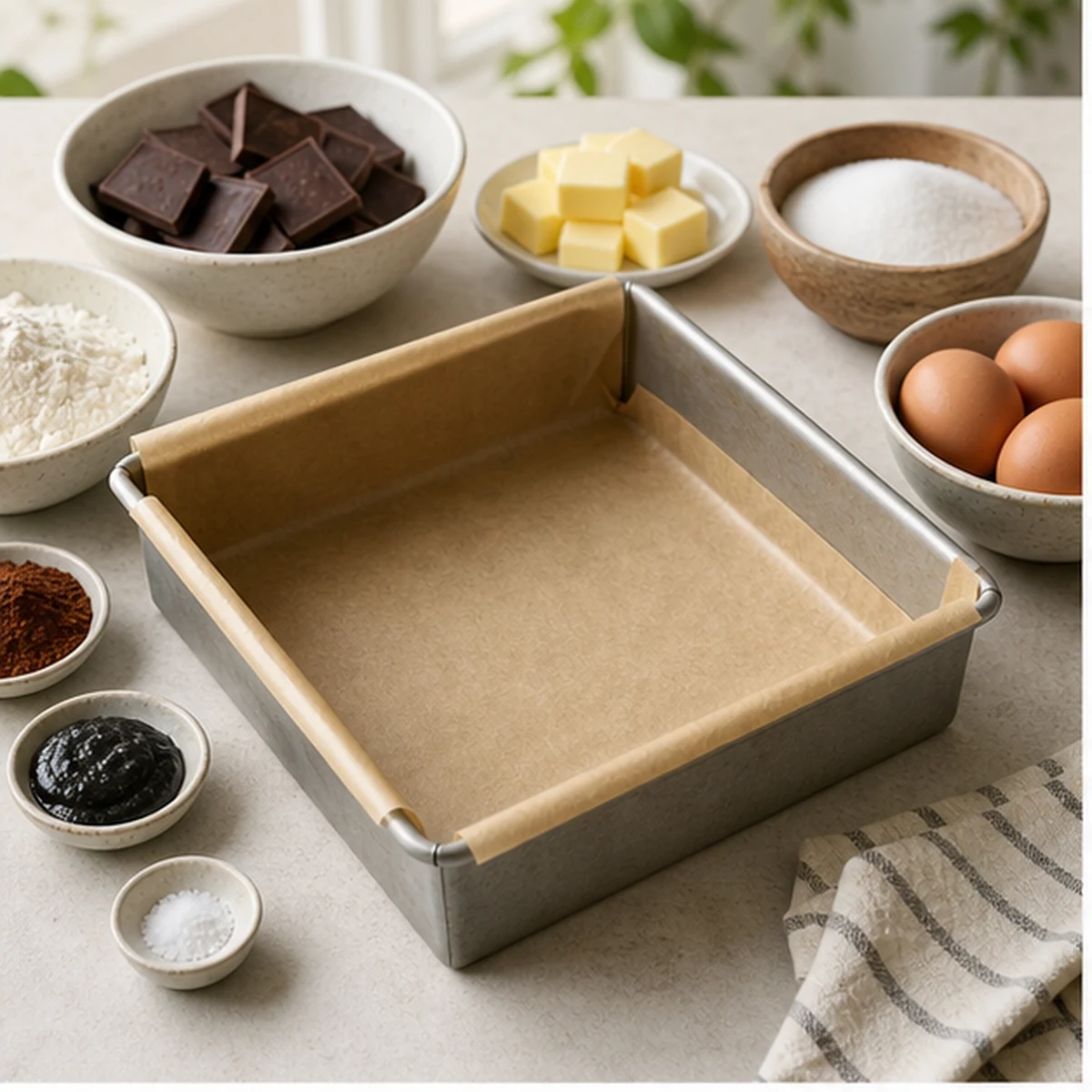 Prepare for Black Sesame Tahini Brownies, showing the ingredients and preparation at this stage