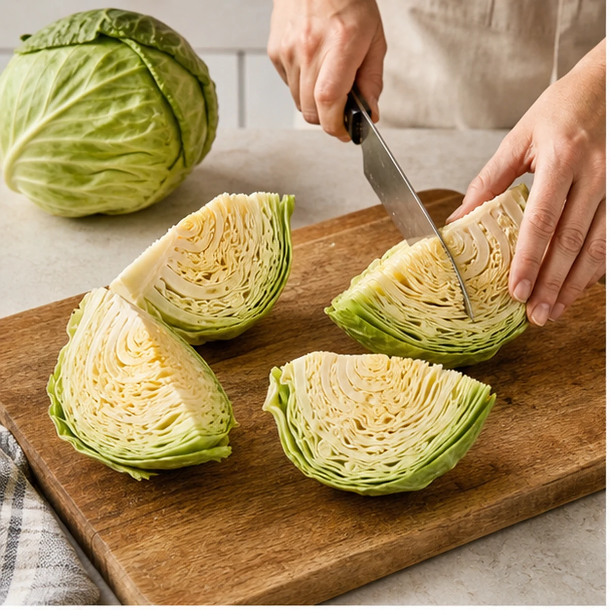 Cut for Blistered Cabbage Steaks, showing the ingredients and preparation at this stage