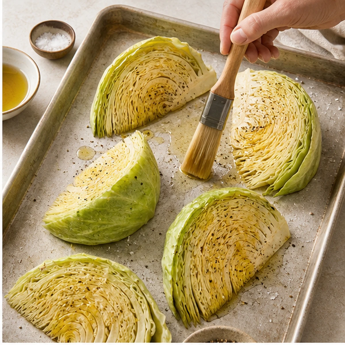 Season for Blistered Cabbage Steaks, showing the ingredients and preparation at this stage