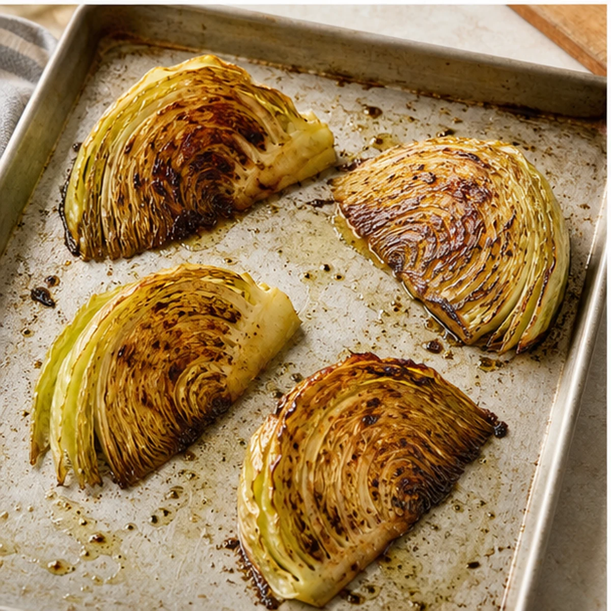 Roast for Blistered Cabbage Steaks, showing the ingredients and preparation at this stage
