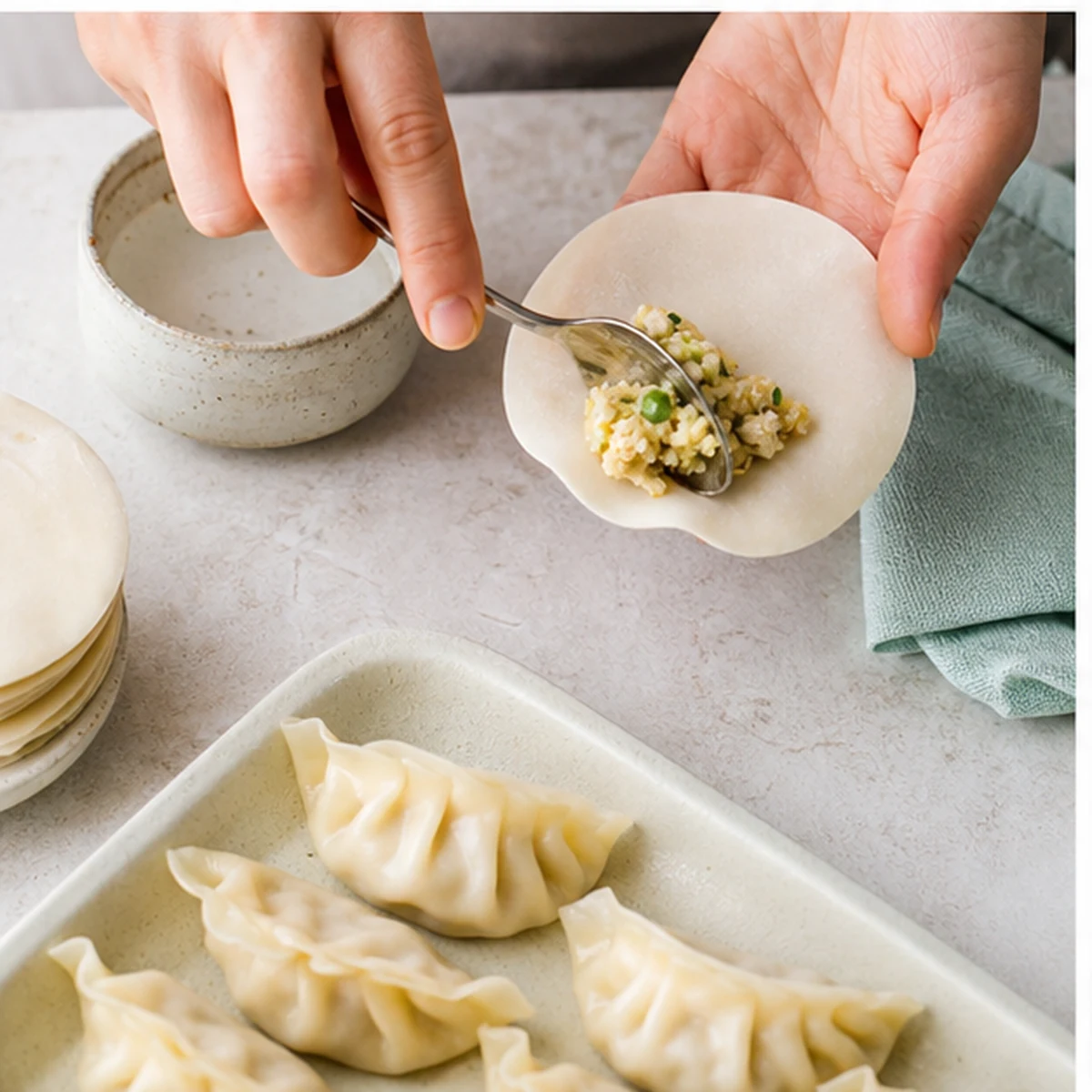Fold for Crispy Cabbage Dumplings, showing the ingredients and preparation at this stage