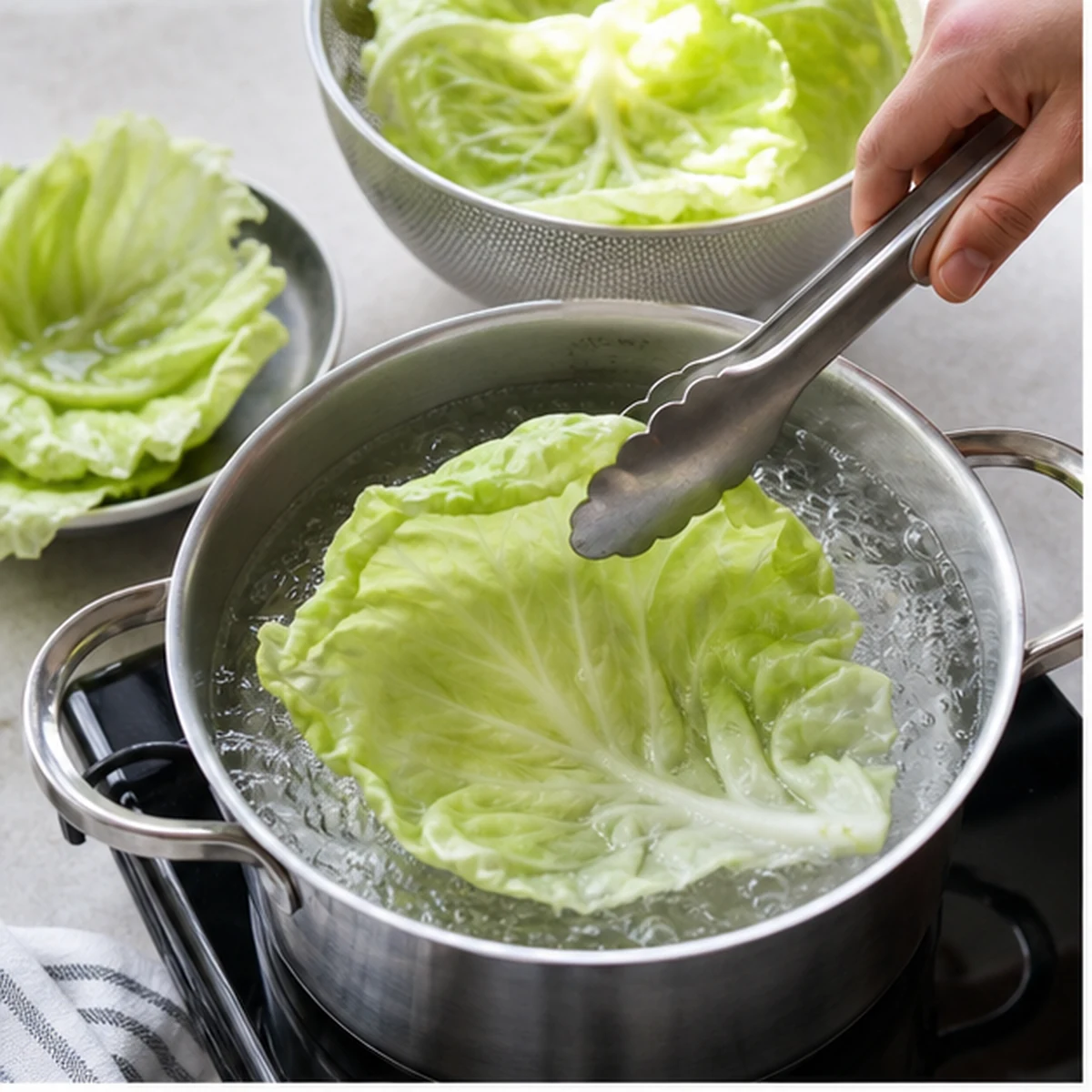 Soften the leaves for Cabbage Taco Wraps, showing the ingredients and preparation at this stage