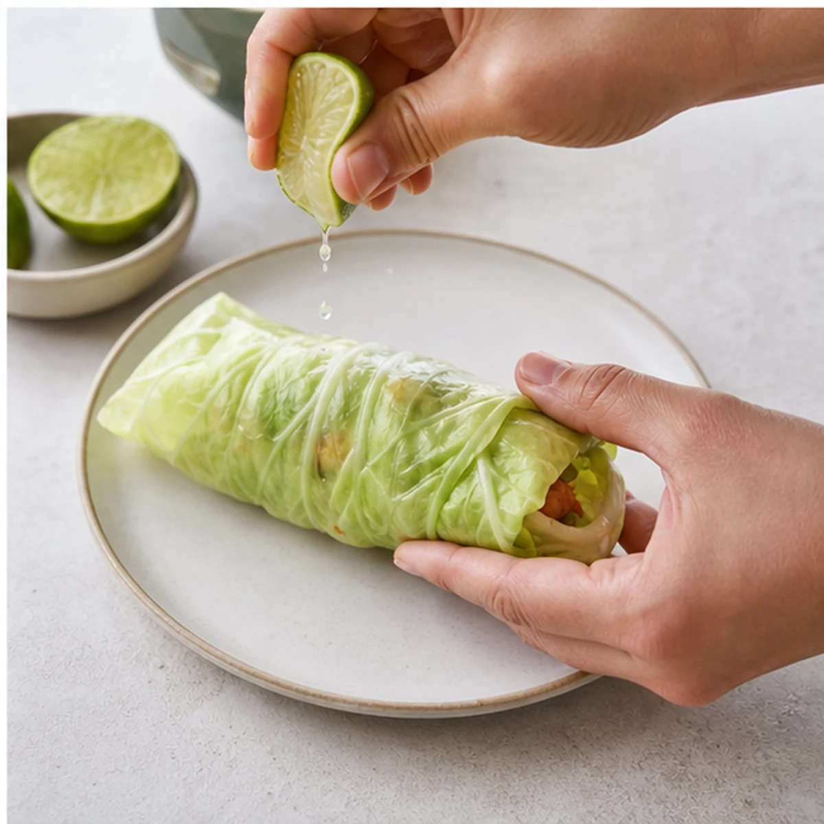 Wrap for Cabbage Taco Wraps, showing the ingredients and preparation at this stage