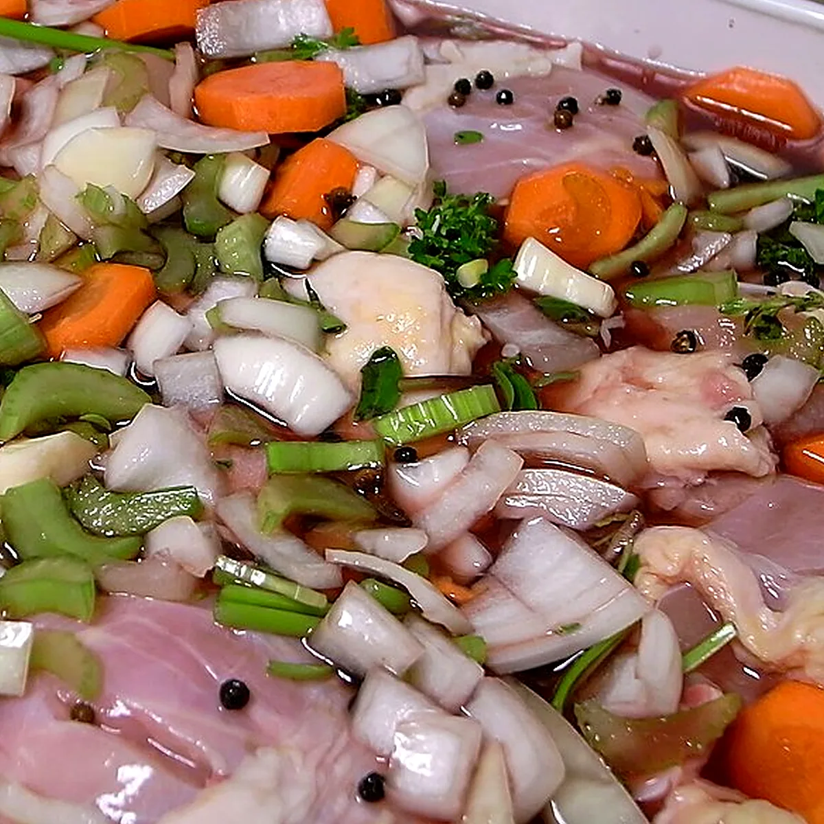 Step 3 for Coq Au Vin, showing the ingredients and preparation at this stage