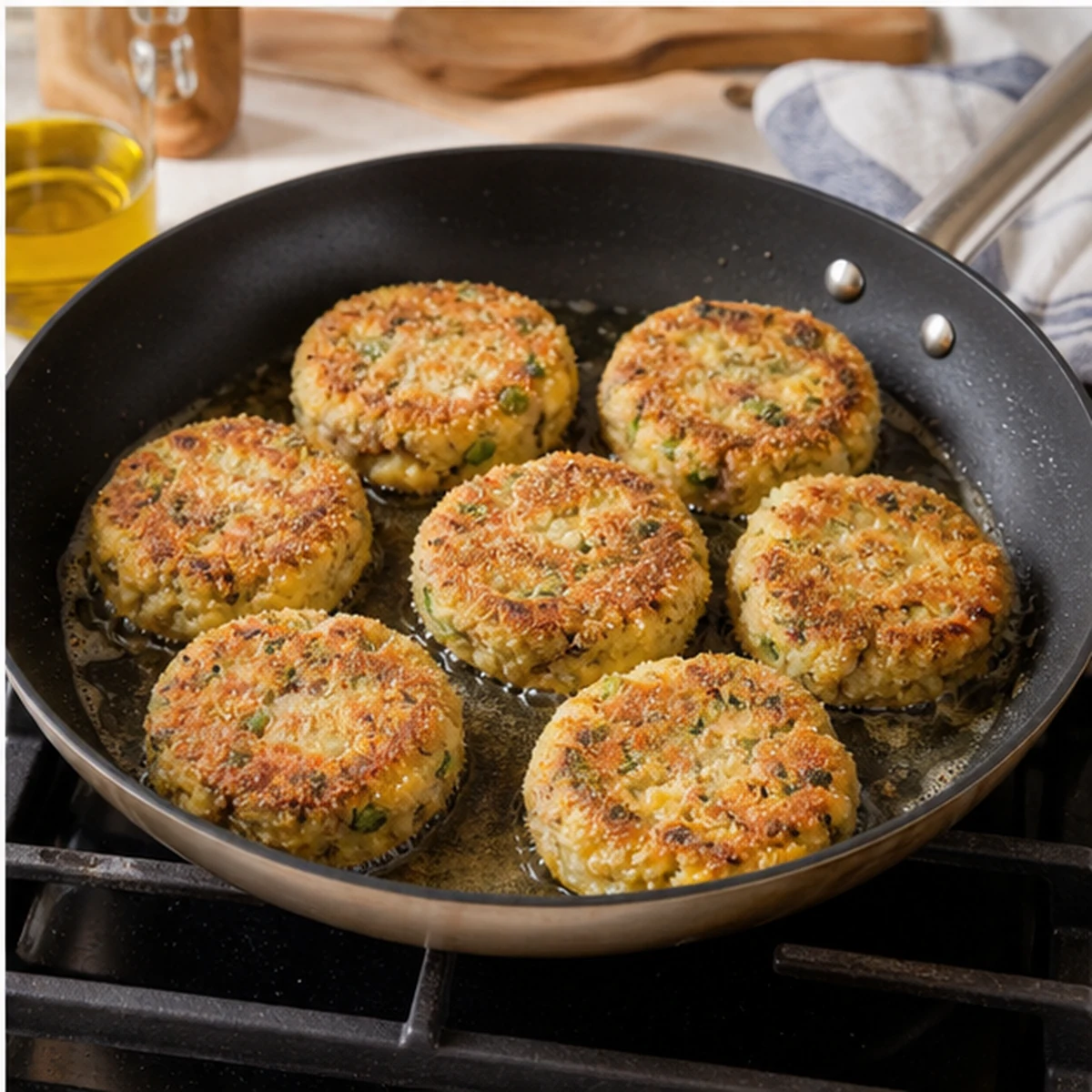 Fry for Sardine Potato Cakes, showing the ingredients and preparation at this stage