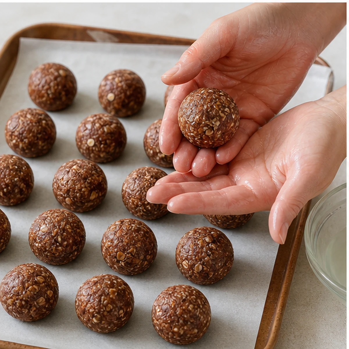 Shape for Date-Oat Pantry Bites, showing the ingredients and preparation at this stage