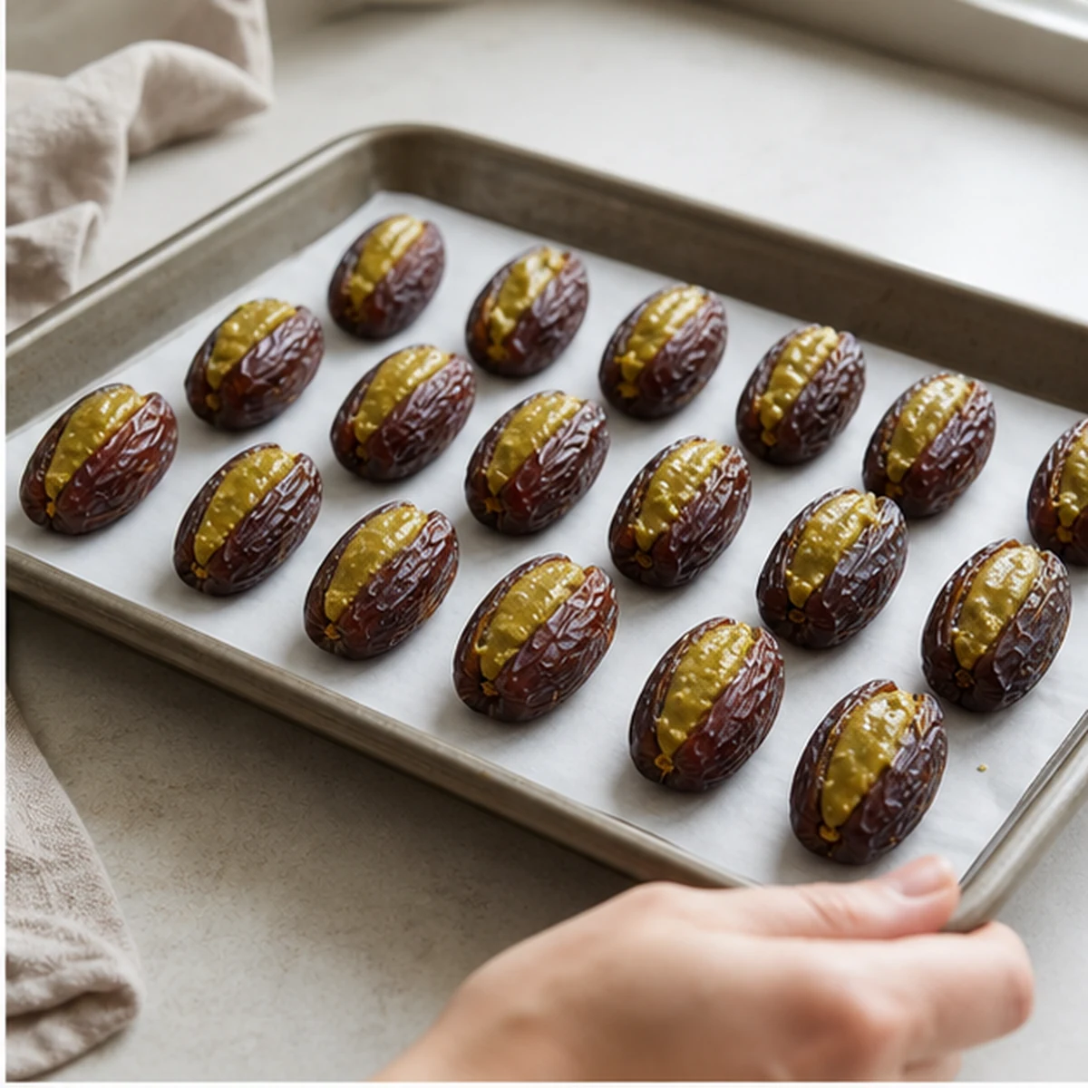 Chill for Date Pistachio Chocolate Bites, showing the ingredients and preparation at this stage