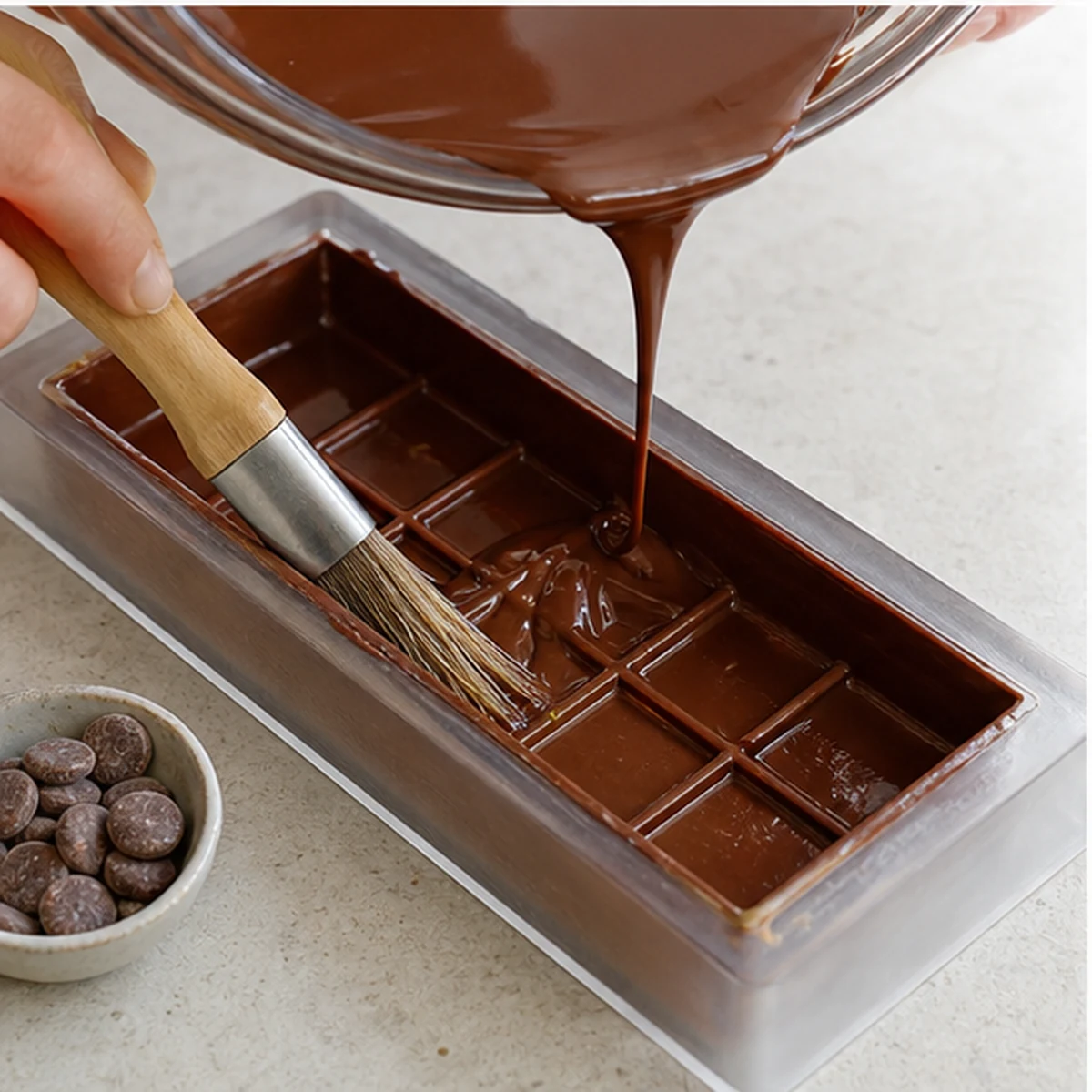 Build the shell for Dubai Pistachio Chocolate Bar, showing the ingredients and preparation at this stage