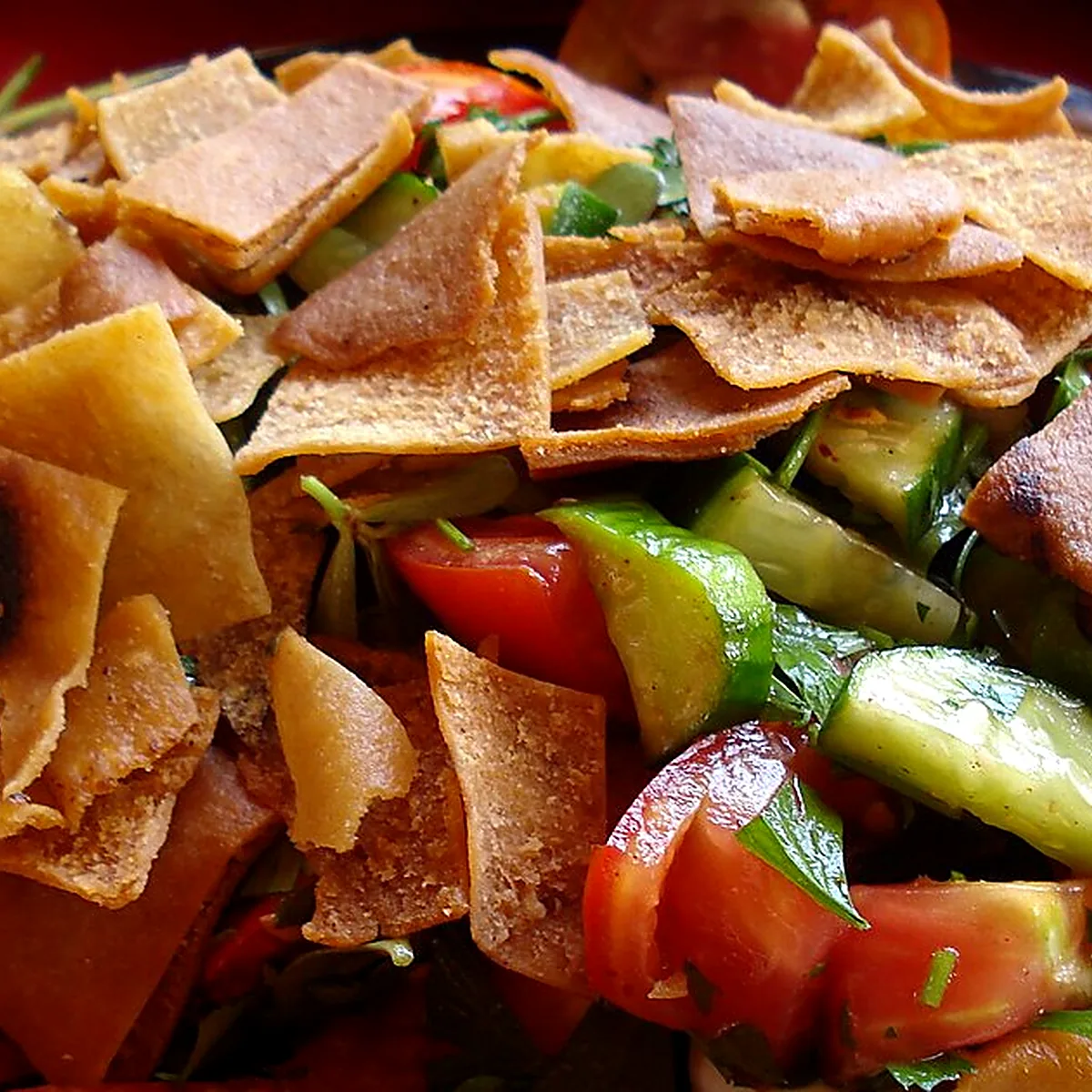 Dressing for Fattoush, showing the ingredients and preparation at this stage
