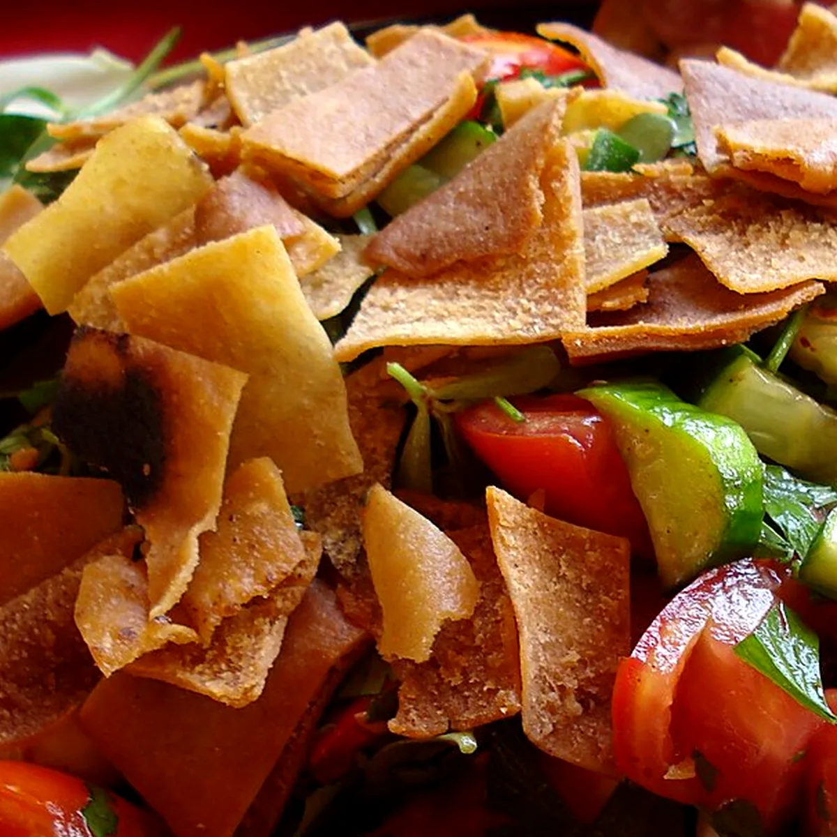 Salad for Fattoush, showing the ingredients and preparation at this stage