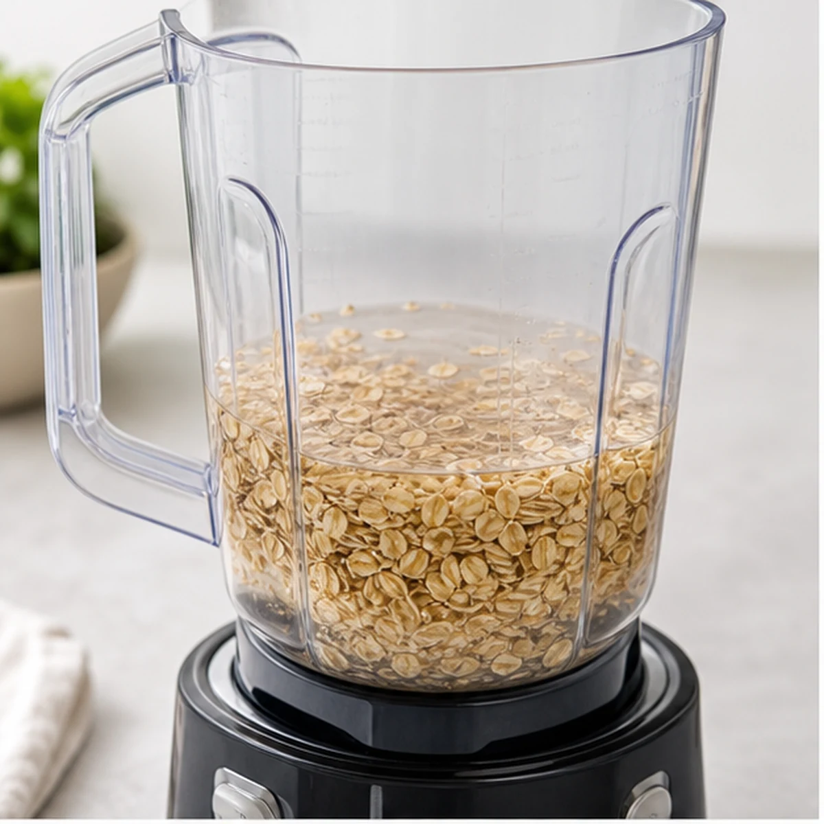 Soften the oats for Fibermaxxing Berry Oat Smoothie, showing the ingredients and preparation at this stage