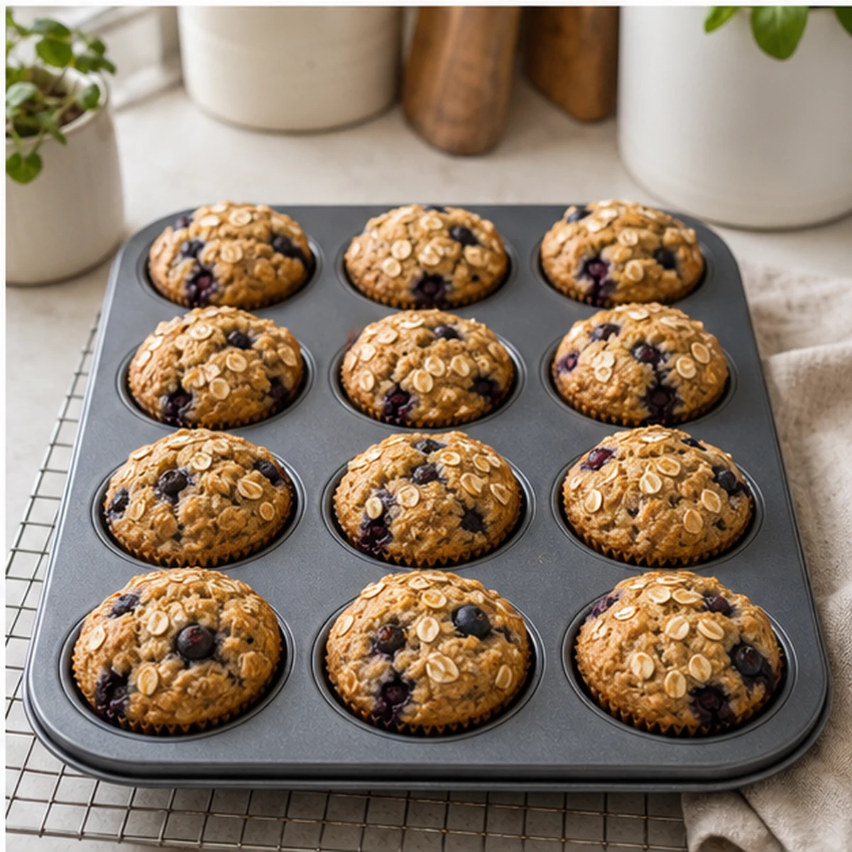 Bake for Fibermaxxing Blueberry Oat Muffins, showing the ingredients and preparation at this stage