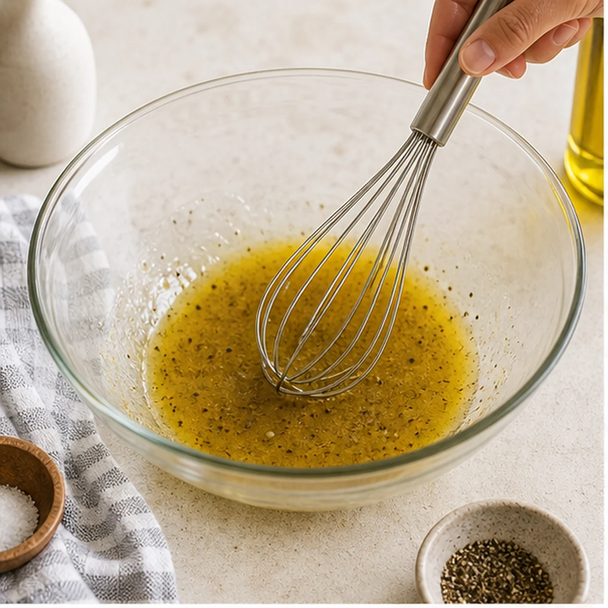 Make the dressing for 10-Minute Fibermaxxing Pantry Bowl, showing the ingredients and preparation at this stage