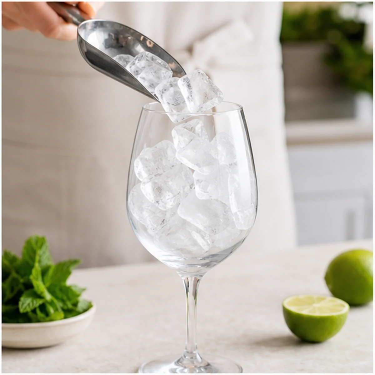 Fill the glass for Hugo Spritz, showing the ingredients and preparation at this stage