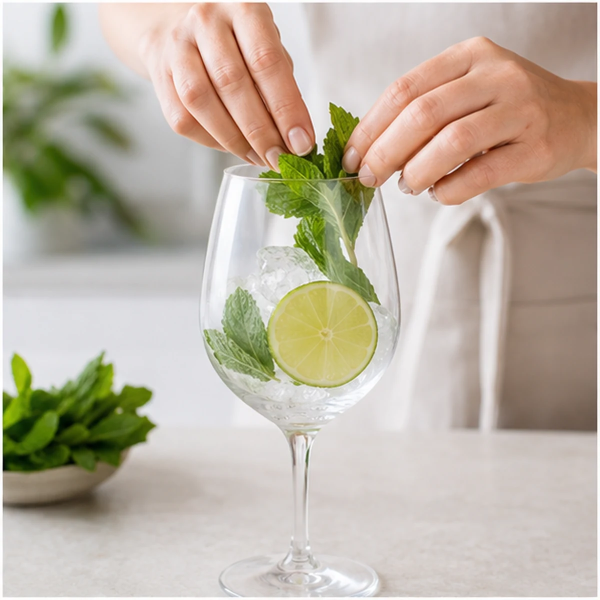 Add aromatics for Hugo Spritz, showing the ingredients and preparation at this stage