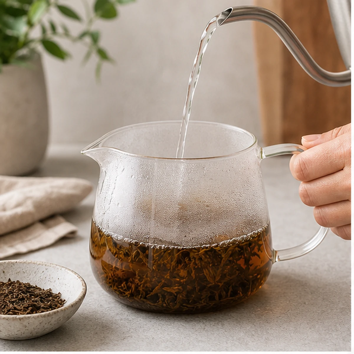 Brew for Iced Hojicha Latte, showing the ingredients and preparation at this stage