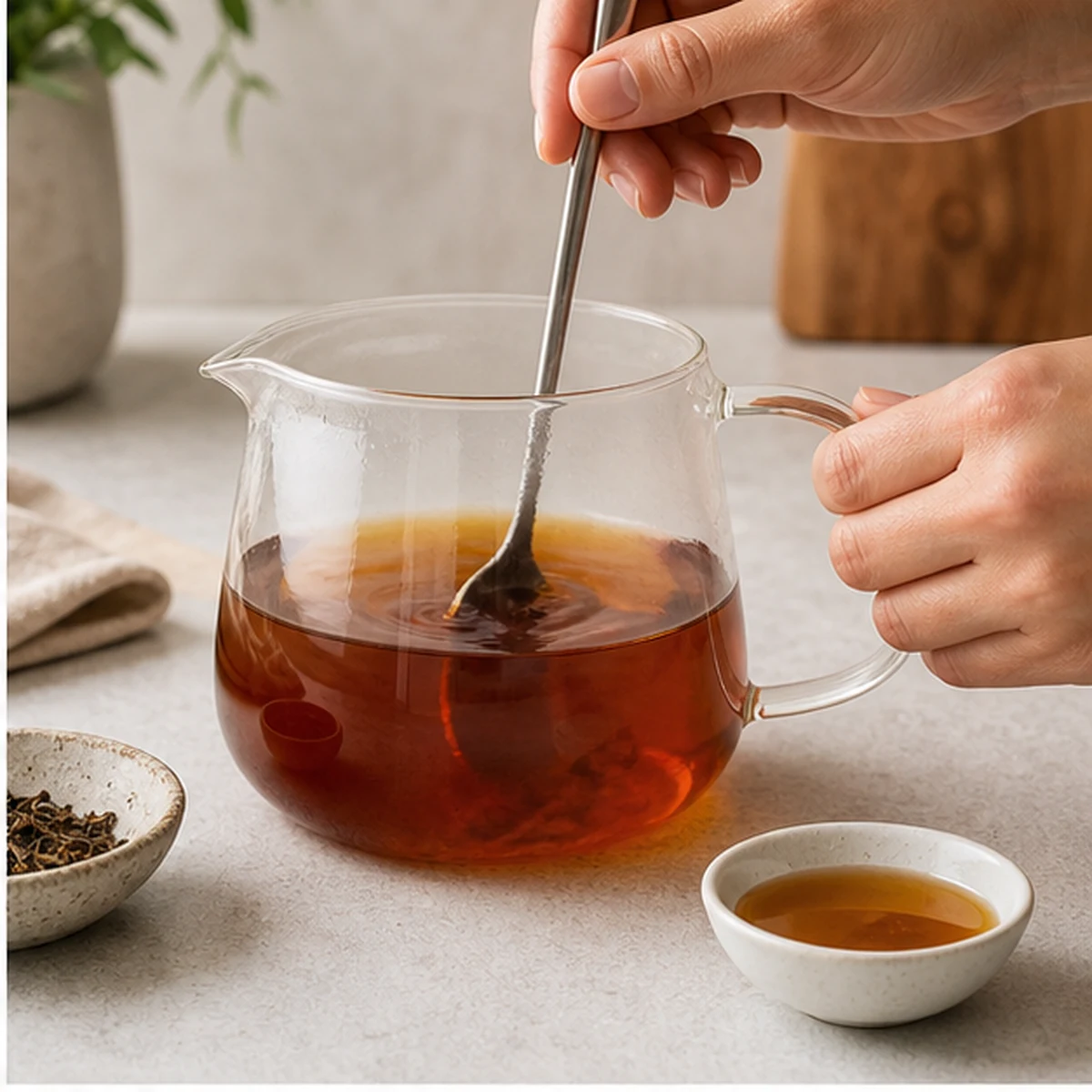 Sweeten for Iced Hojicha Latte, showing the ingredients and preparation at this stage