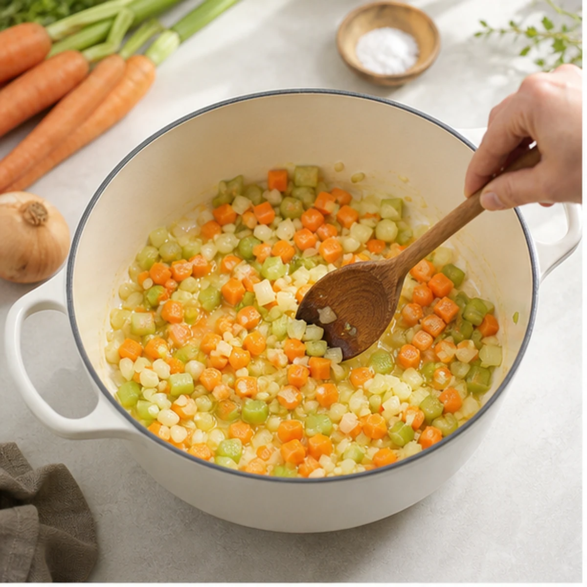 Build the base for One-Pot Lentil Barley Dinner, showing the ingredients and preparation at this stage