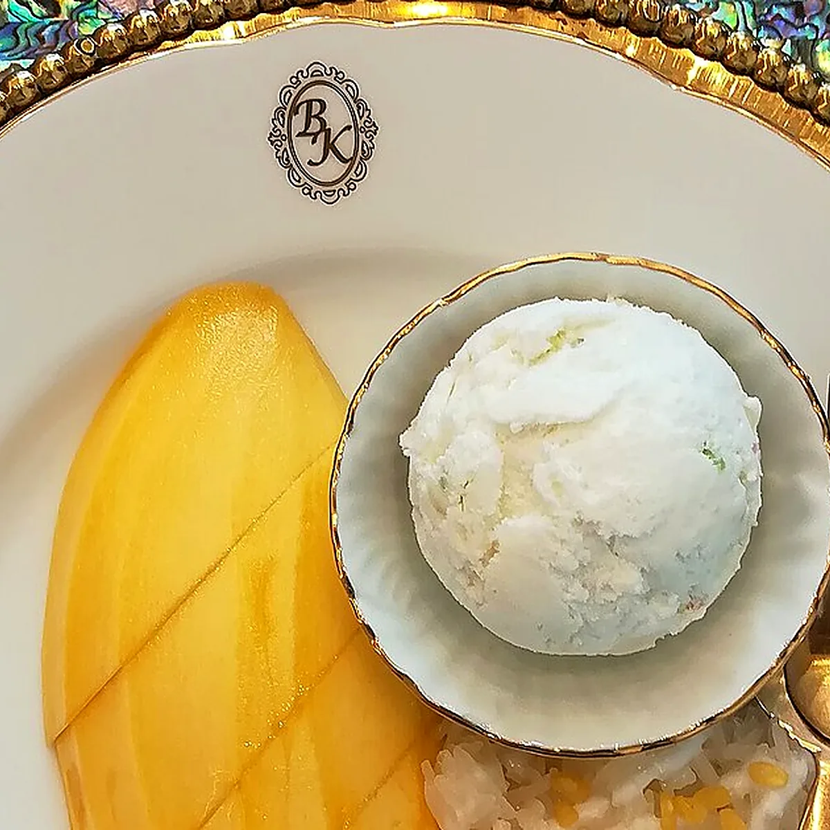 Step 1 for Mango Sticky Rice, showing the ingredients and preparation at this stage