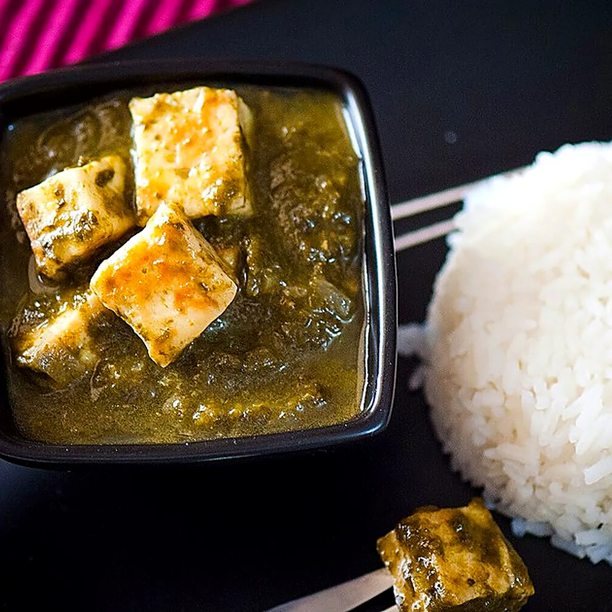 Step 1 for Palak Paneer, showing the ingredients and preparation at this stage