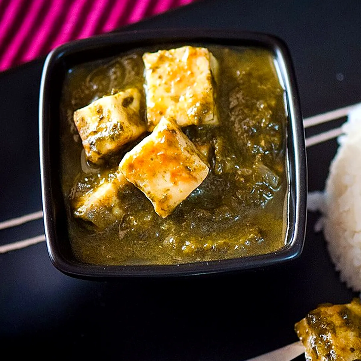 Step 2 for Palak Paneer, showing the ingredients and preparation at this stage