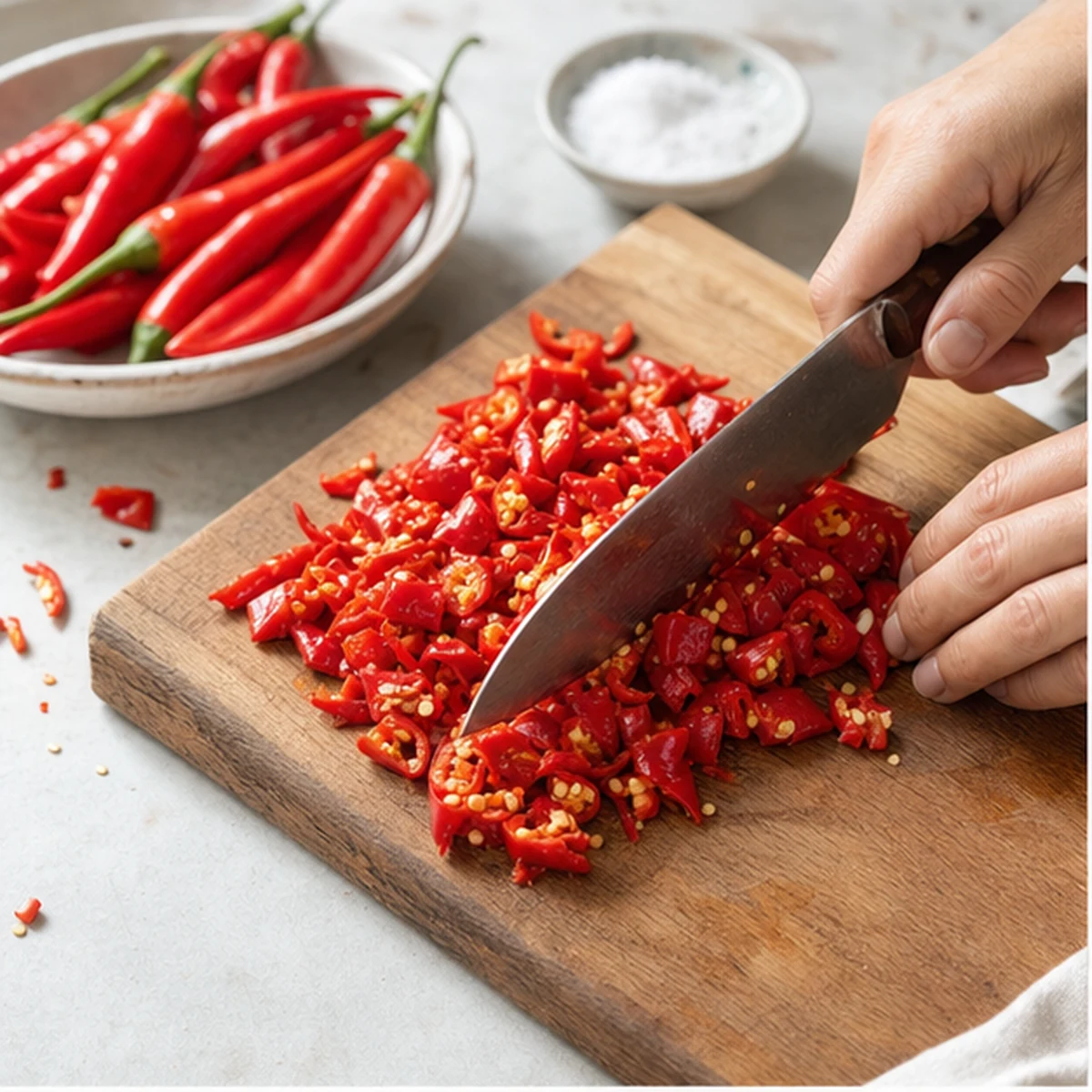 Prepare for Sambal Oelek-Style Chile Paste, showing the ingredients and preparation at this stage
