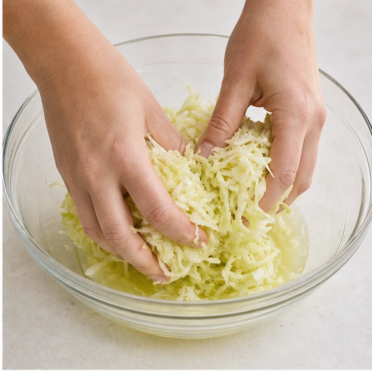 Massage for Small-Batch Fermented Cabbage, showing the ingredients and preparation at this stage