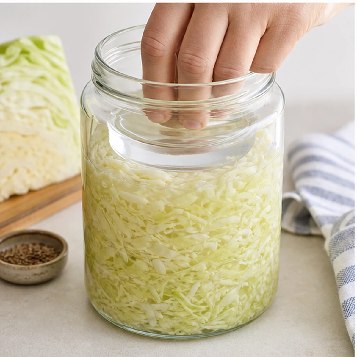Pack for Small-Batch Fermented Cabbage, showing the ingredients and preparation at this stage