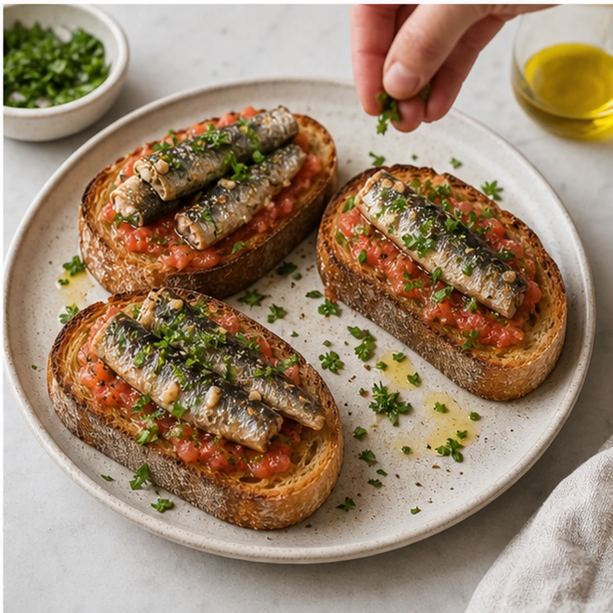 Finish for Tomato Sardine Toast, showing the ingredients and preparation at this stage