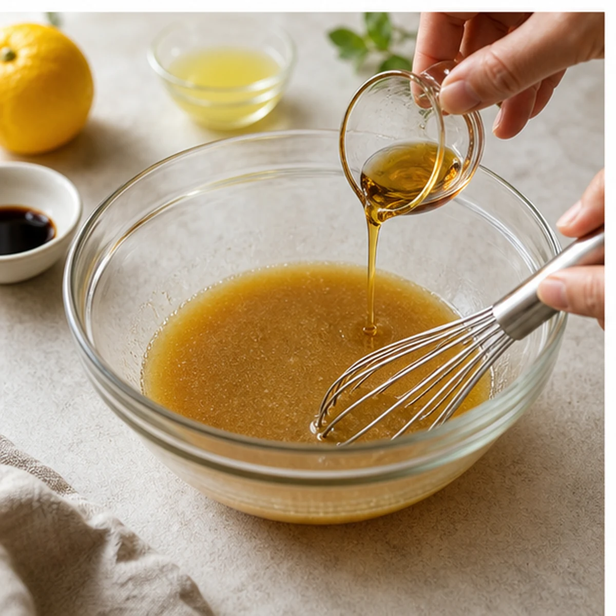 Finish for Yuzu Vinaigrette, showing the ingredients and preparation at this stage