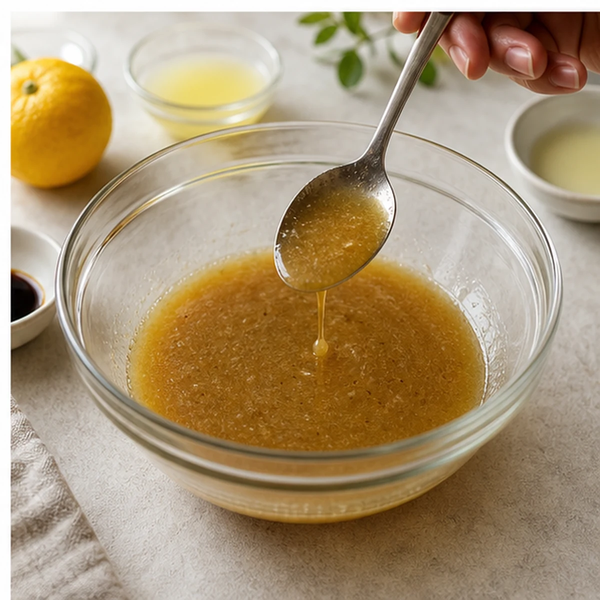 Taste for Yuzu Vinaigrette, showing the ingredients and preparation at this stage