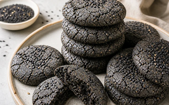 Black Sesame Cookies, styled to show the recipe's intended texture, color, and serving presentation